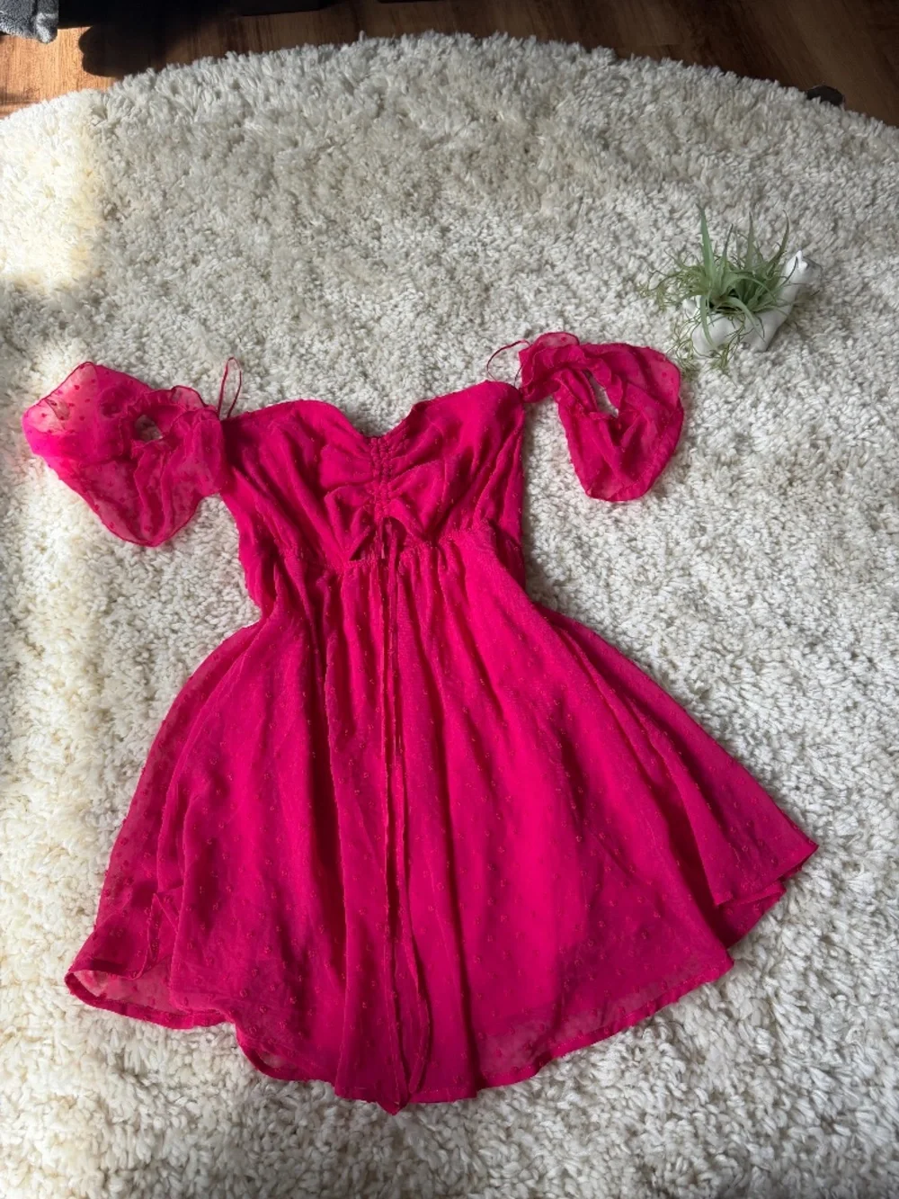 Vibrant hot pink FAVLUX Hot Pink cute spring dolly Off-the-Shoulder Puff Sleeve